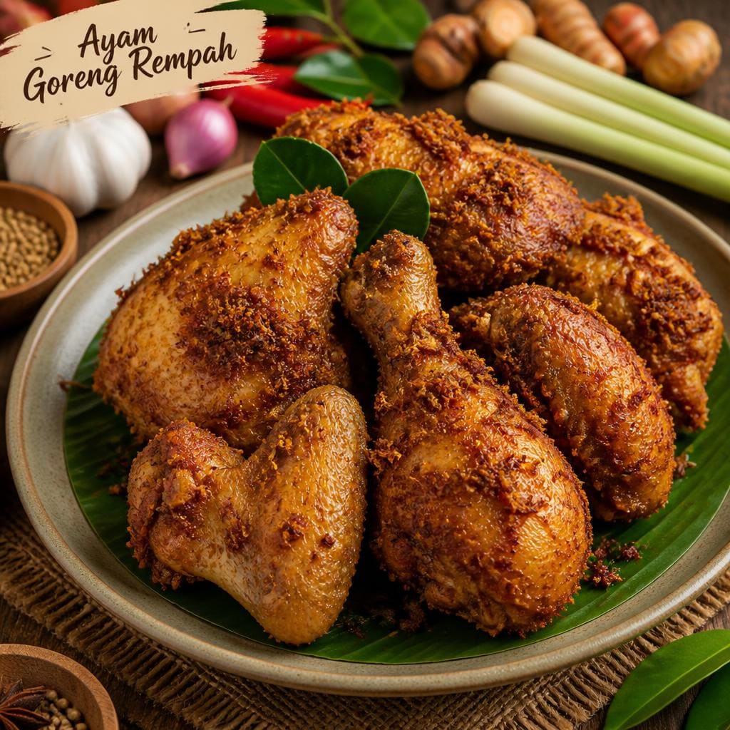 Ayam Goreng Rempah Te Sate dengan bumbu rempah gurih dan tekstur renyah
